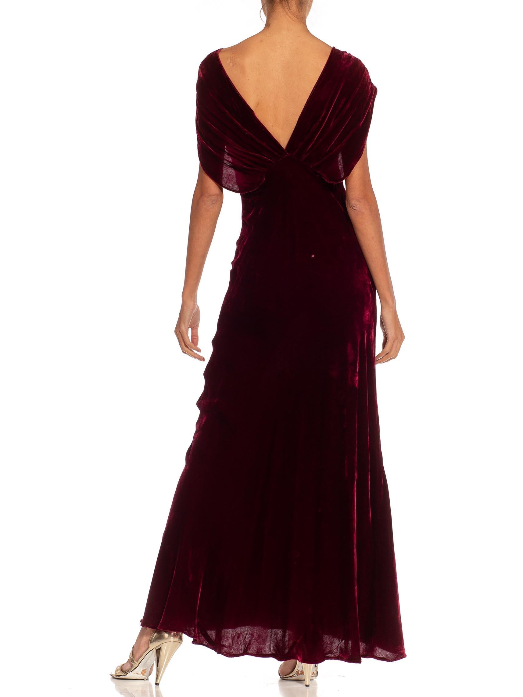 Women's 1940S Burgundy Silk Velvet Bias Cut Gown