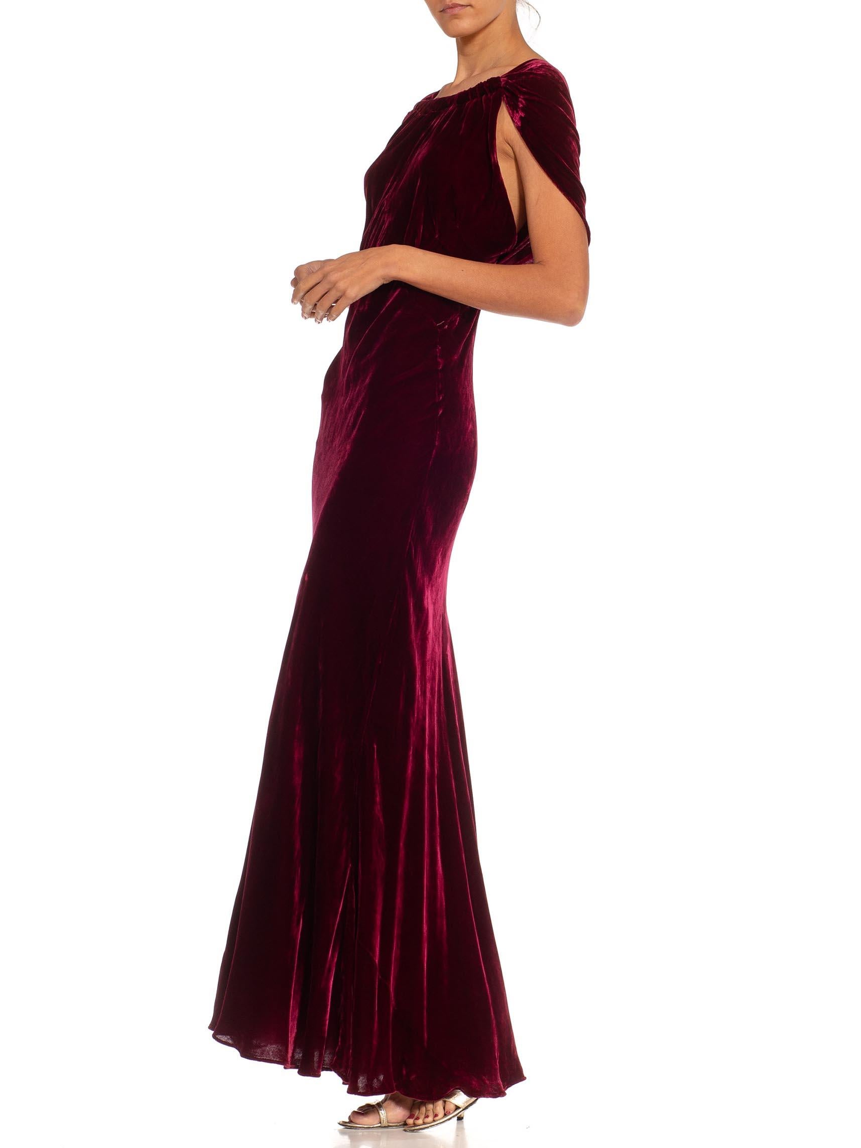 1940S Burgundy Silk Velvet Bias Cut Gown 1