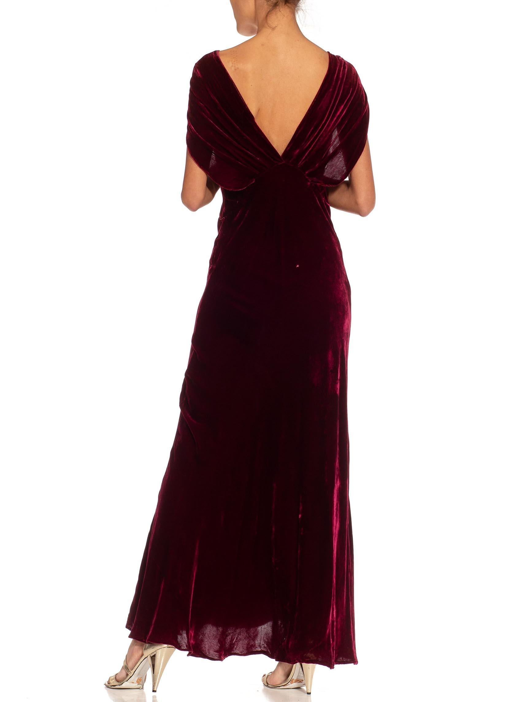 1940S Burgundy Silk Velvet Bias Cut Gown 2