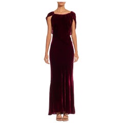 1940S Burgundy Silk Velvet Bias Cut Gown