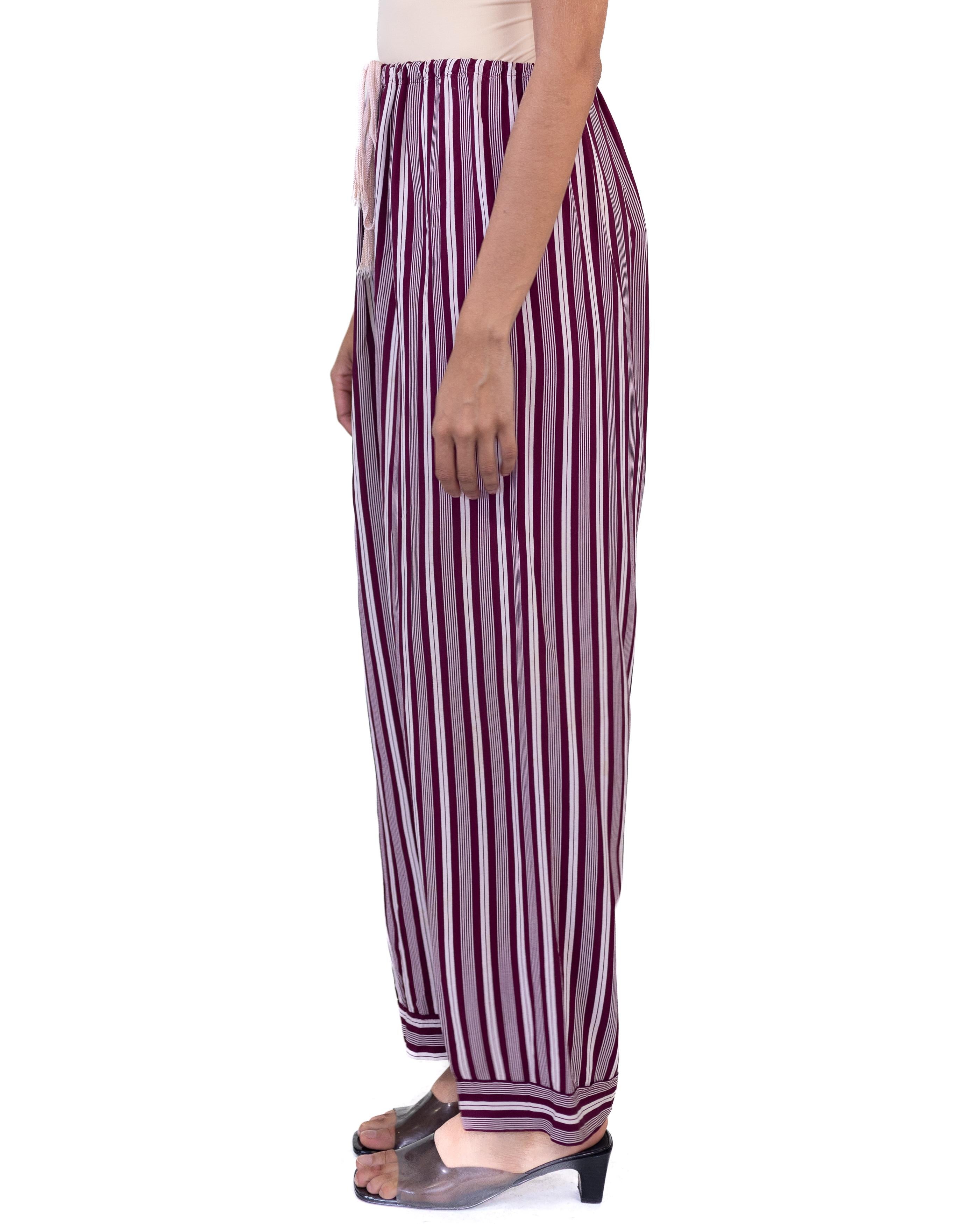 Gray 1940S Burgundy Striped Rayon Pajama Pants For Sale