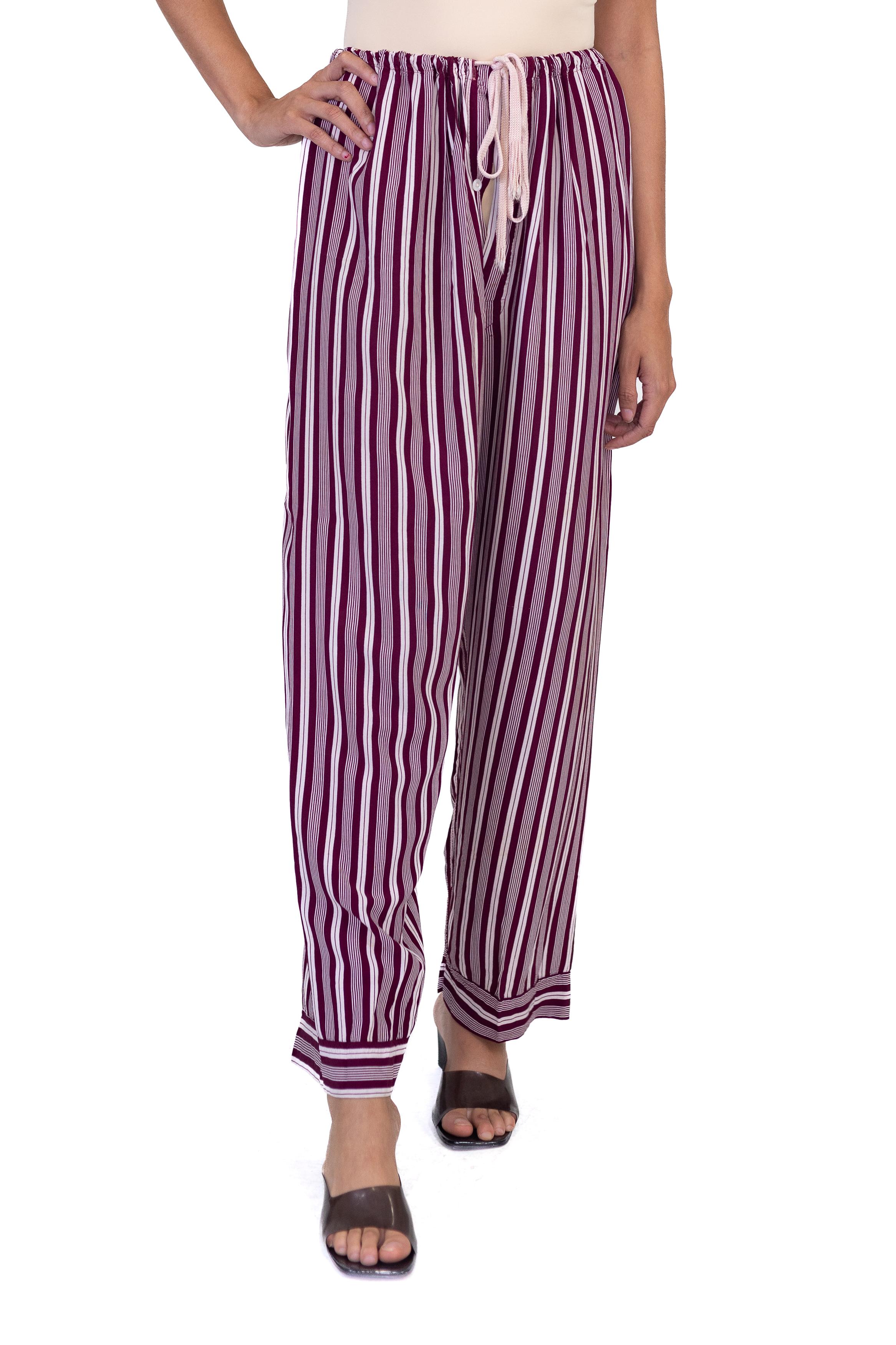 Women's or Men's 1940S Burgundy Striped Rayon Pajama Pants For Sale