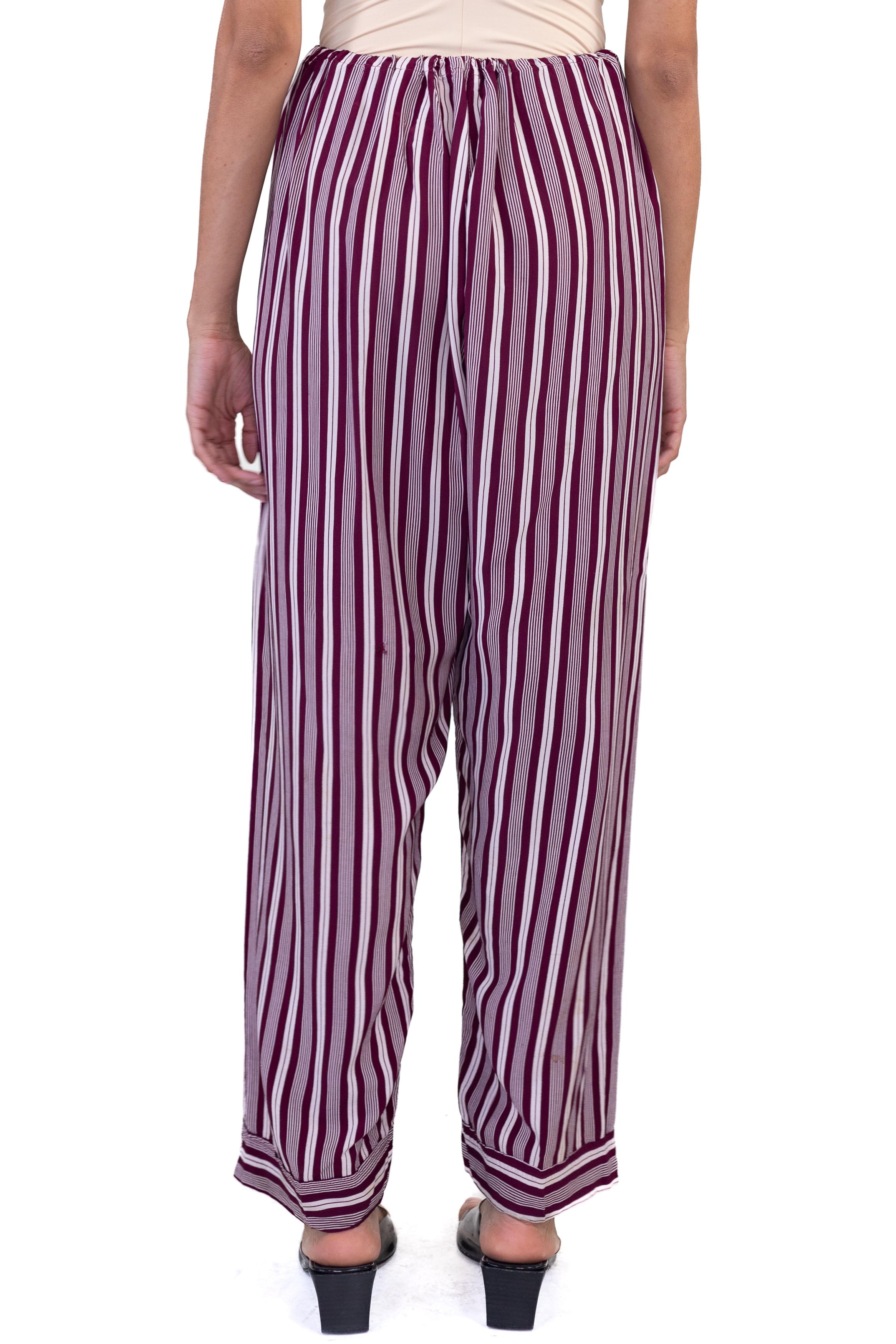 1940S Burgundy Striped Rayon Pajama Pants For Sale 1