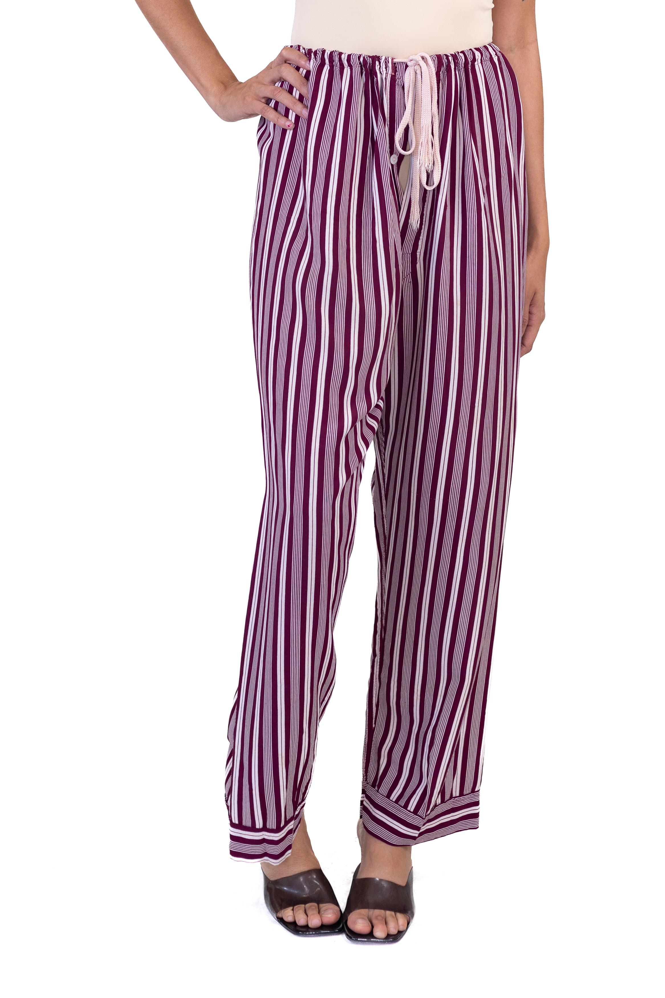 1940S Burgundy Striped Rayon Pajama Pants For Sale 3