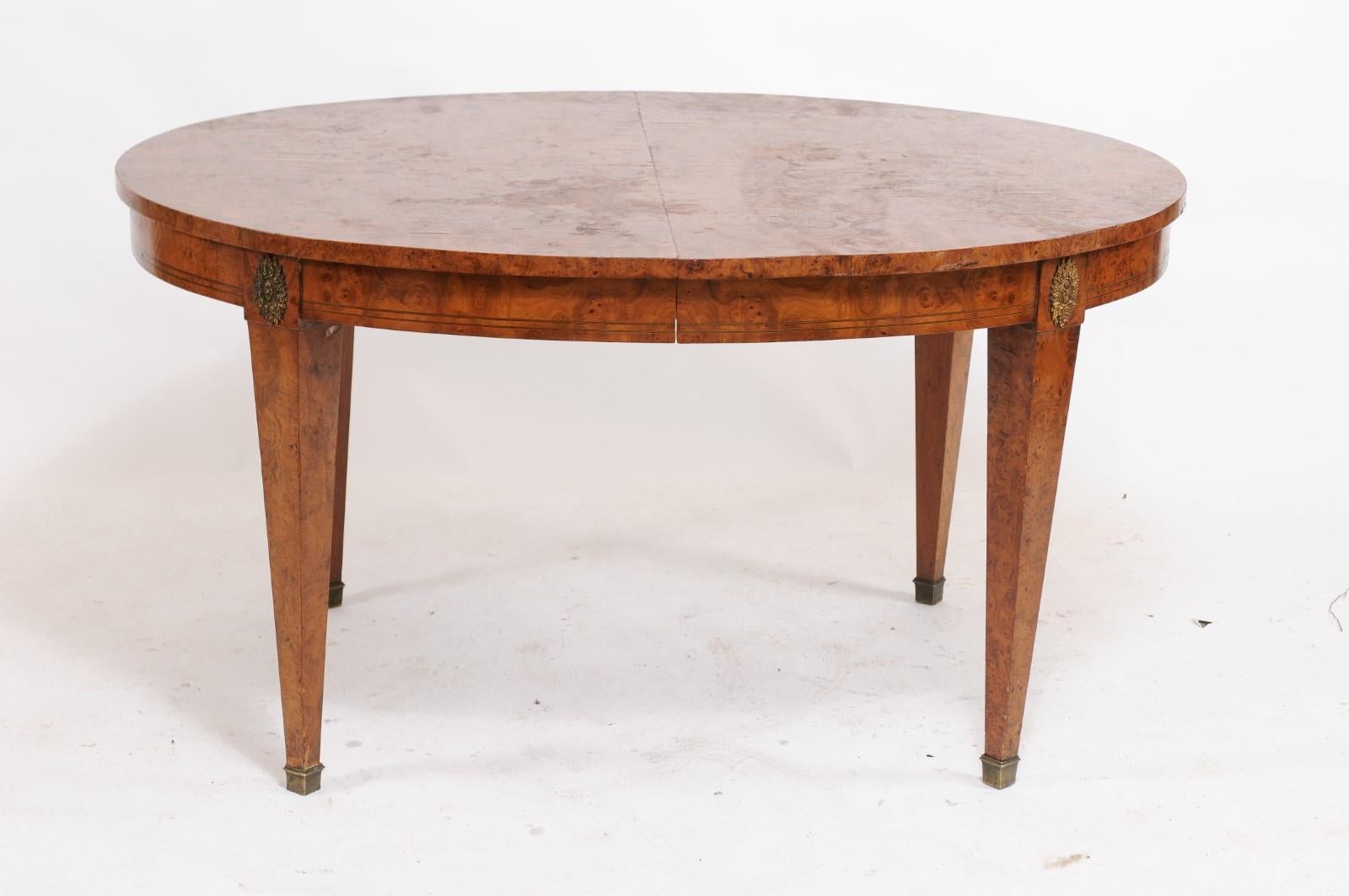 1940s Burled Walnut Louis XVI-Style Oval Dining Table 6