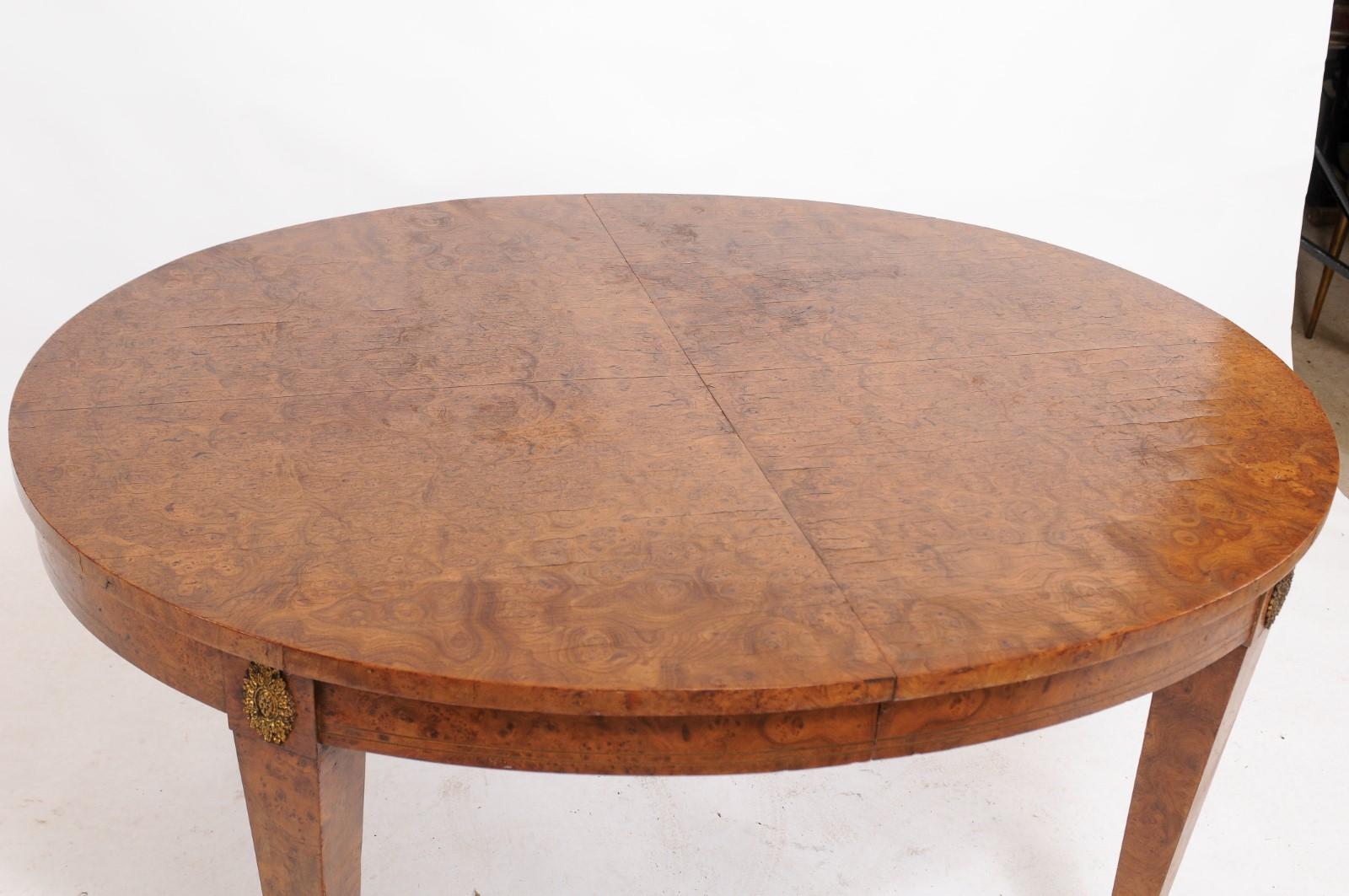 Mid-20th Century 1940s Burled Walnut Louis XVI-Style Oval Dining Table