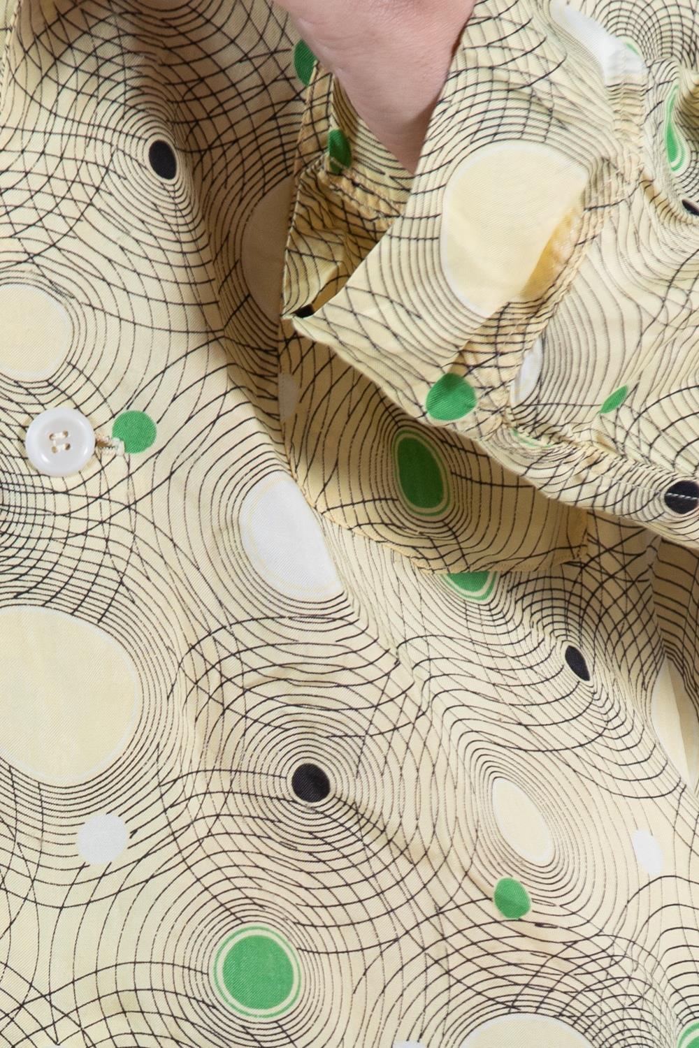 1940S Butter Yellow & Black Cold Rayon Atomic Geometric Button Down Men's Shirt For Sale 4