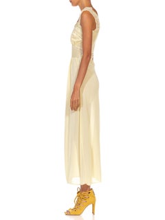 1940S Butter Yellow Rayon Lace Trim Negligee