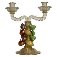 1940s by Ercole Barovier Murano Italian Art Glass Fruit Sculpture Candleholder