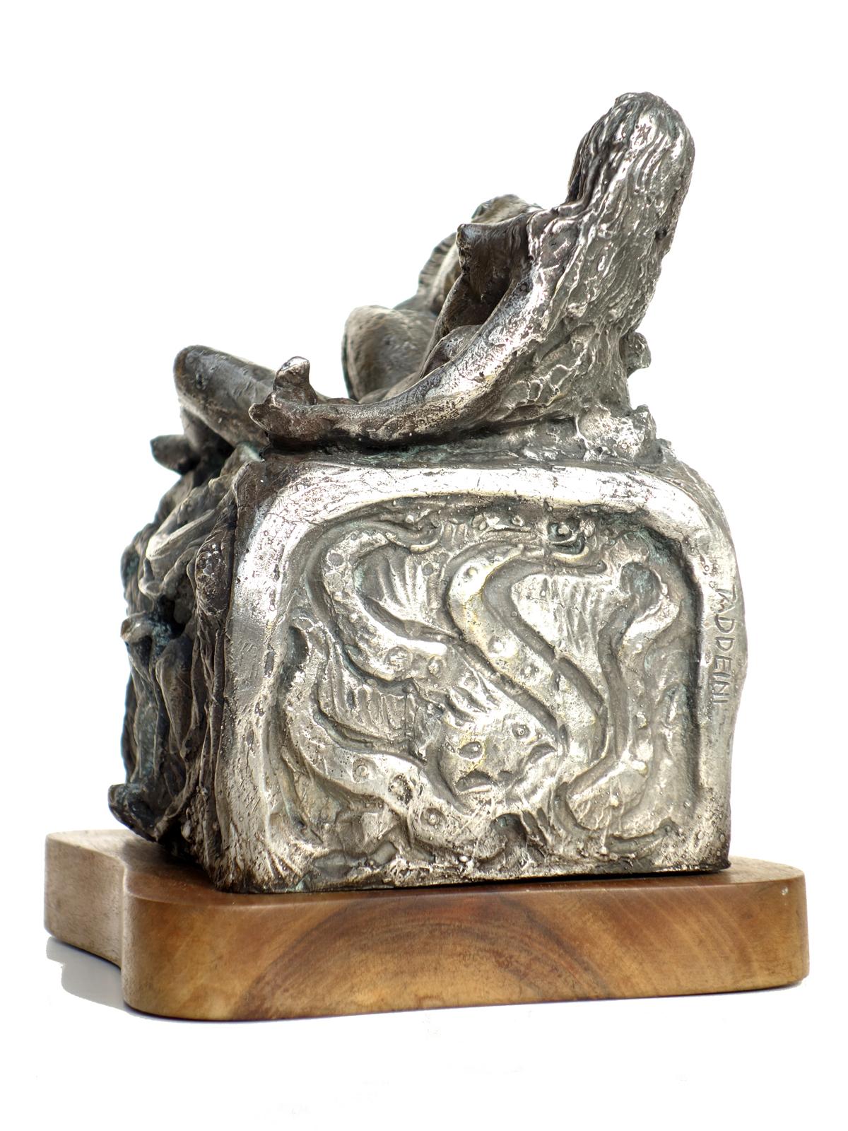 Mid-Century Modern 1940s by Omero Taddeini Esoteric Masonic Silver Metal Sculpture Musical Box For Sale