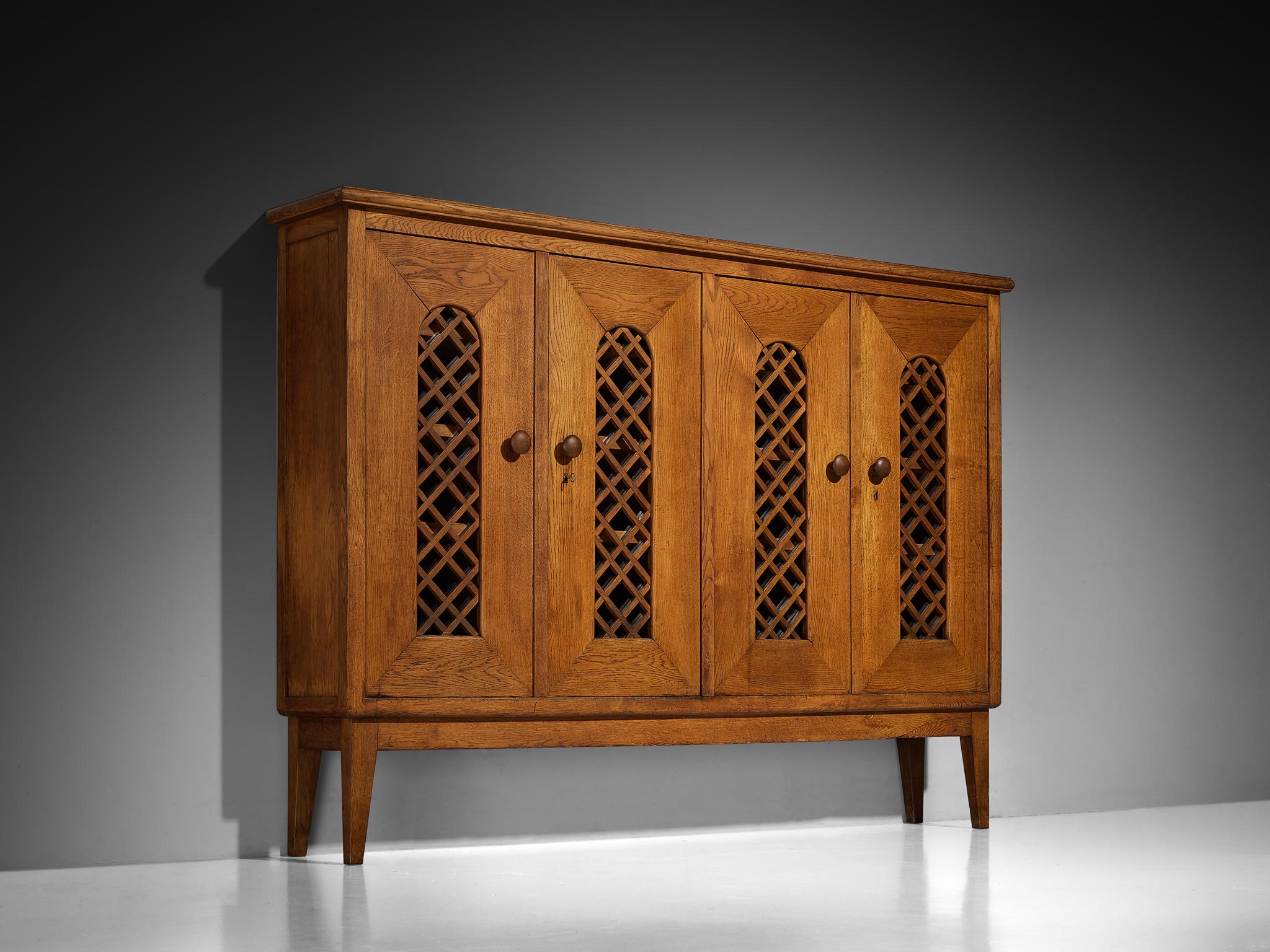 Mid-20th Century 1940s Cabinet in Solid Oak with Latticework For Sale