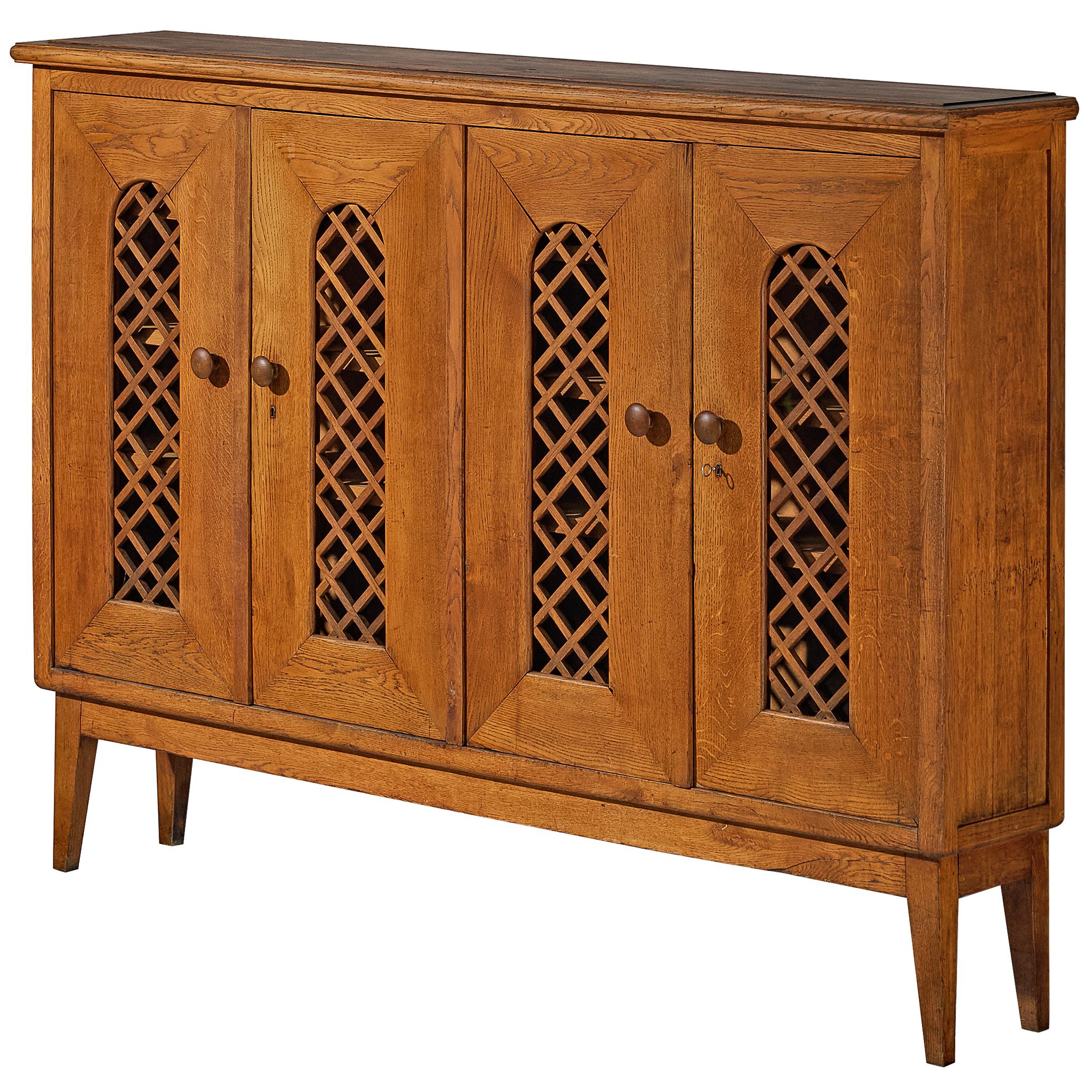 1940s Cabinet in Solid Oak with Latticework For Sale