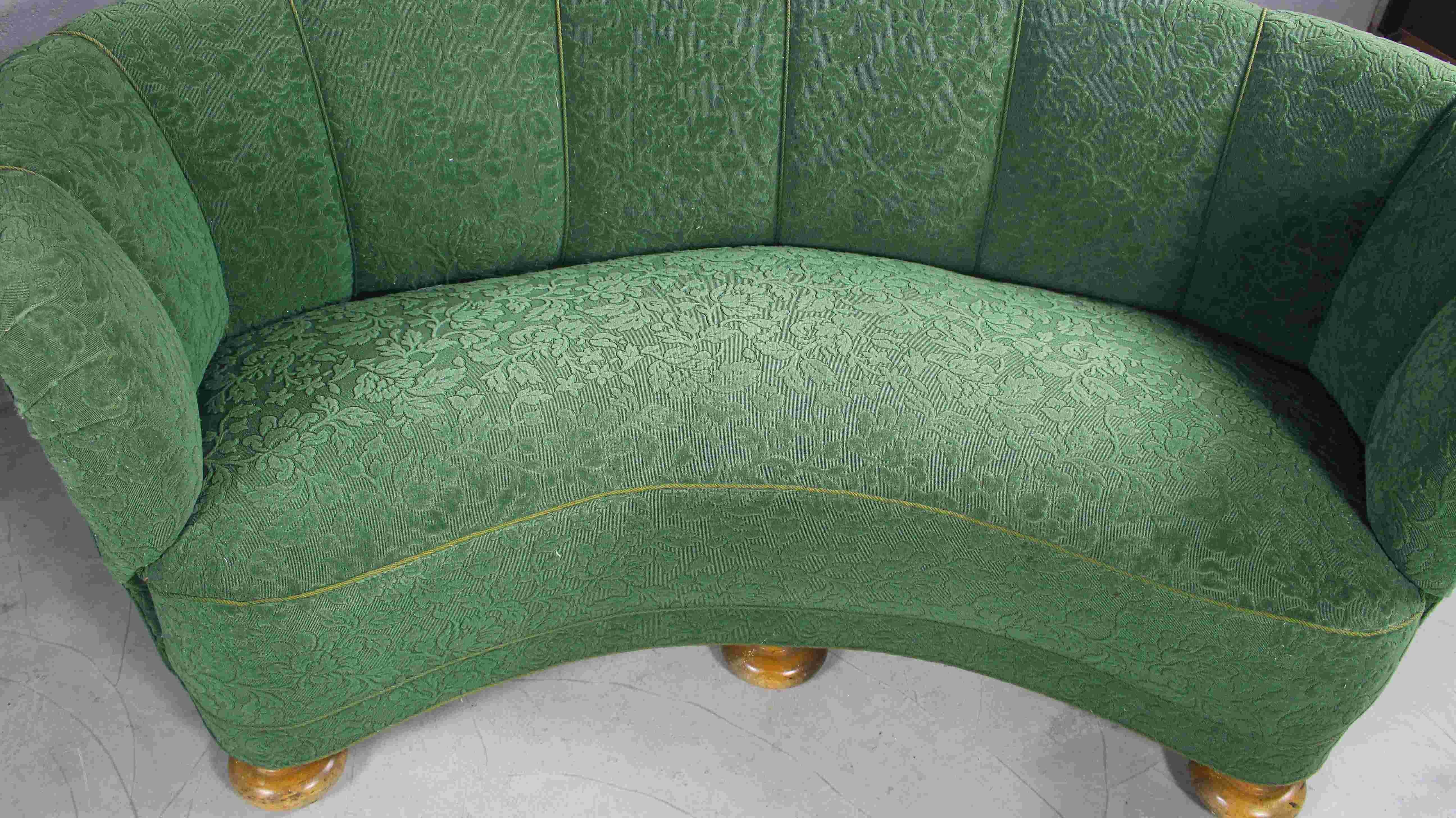 1940s Cabinetmaker Art Deco Banana Green Sofa 1