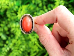 1940s Cabochon Cut Coral and 14K Yellow Gold Cocktail Ring