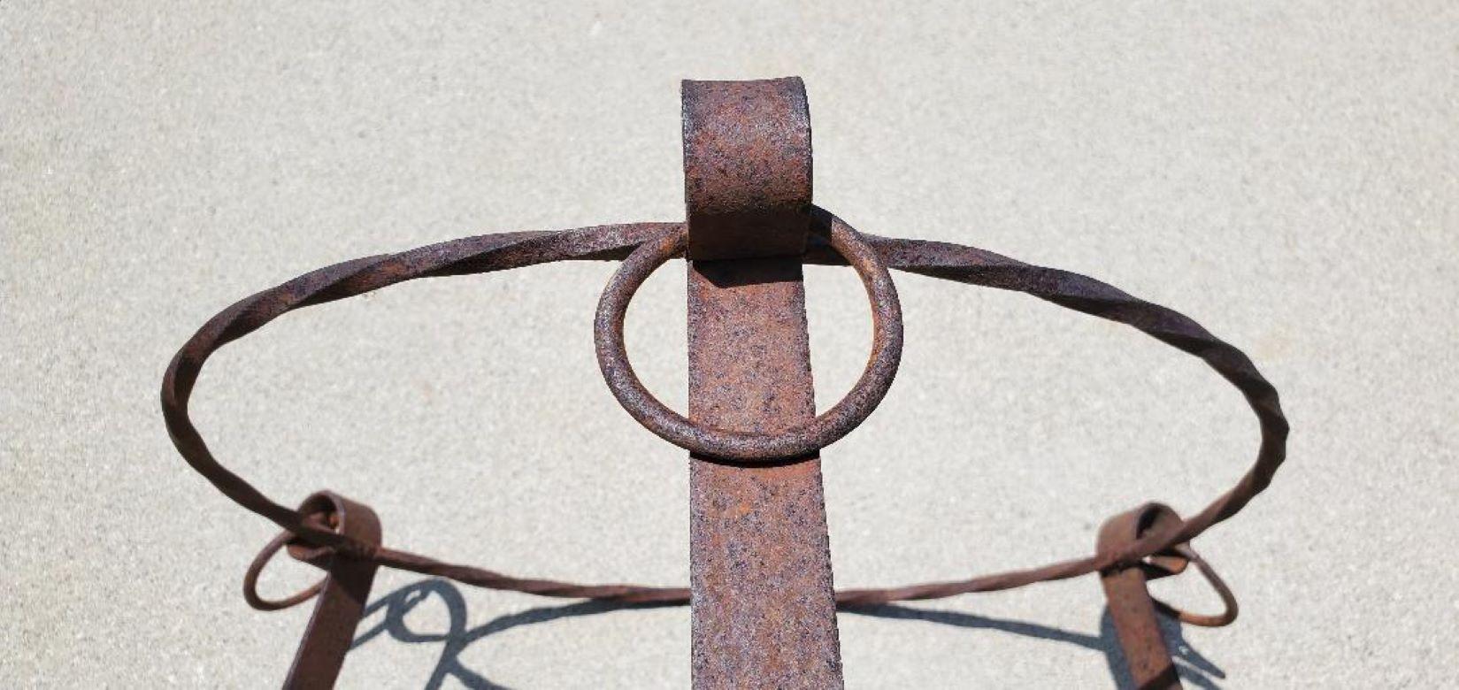 1940s California Forged Flat Iron Planter Holder With Forged Rings Brutalist For Sale 5