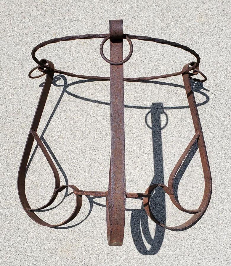 1940s California Forged Flat Iron Planter Holder With Forged Rings Brutalist For Sale 9