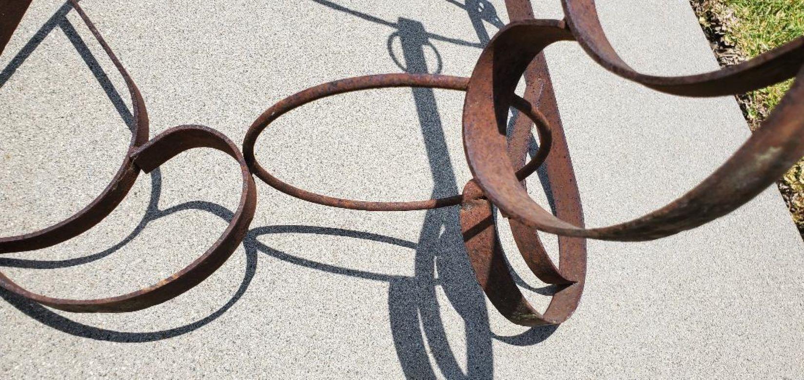 1940s California Forged Flat Iron Planter Holder With Forged Rings Brutalist For Sale 3