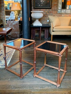 1940s Campaign-Style Collapsible Walnut End Tables - A Pair