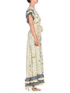 1940'S Can-Can Dancer Novelty Print Cold Rayon Gown With Ruffles Dress