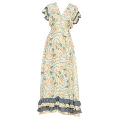 1940'S Can-Can Dancer Novelty Print Cold Rayon Gown With Ruffles Dress