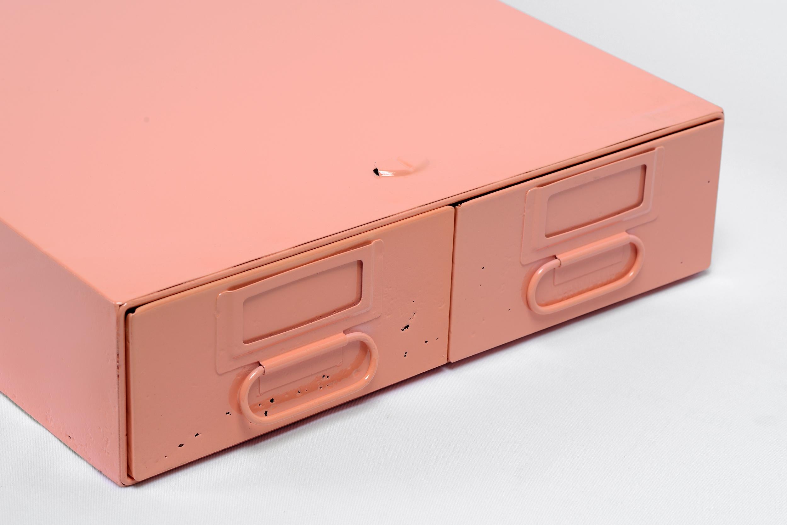American 1940s Card Catalog File Drawers, Refinished in Peach