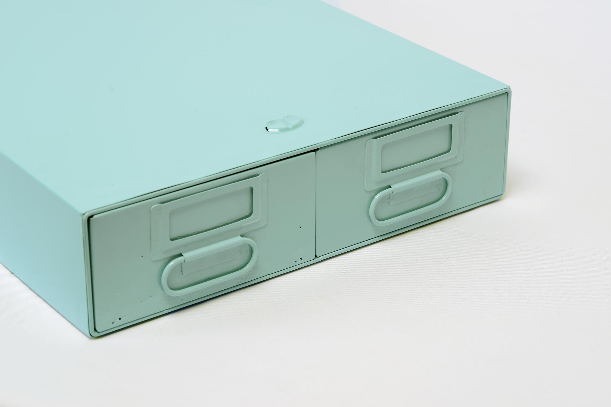 Powder-Coated 1940s Card Catalog File Drawers, Refinished in Sea Foam Green
