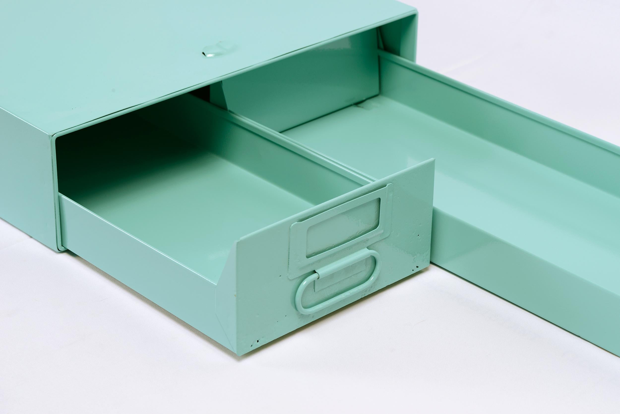 1940s Card Catalog File Drawers, Refinished in Sea Foam Green In Good Condition In Alhambra, CA