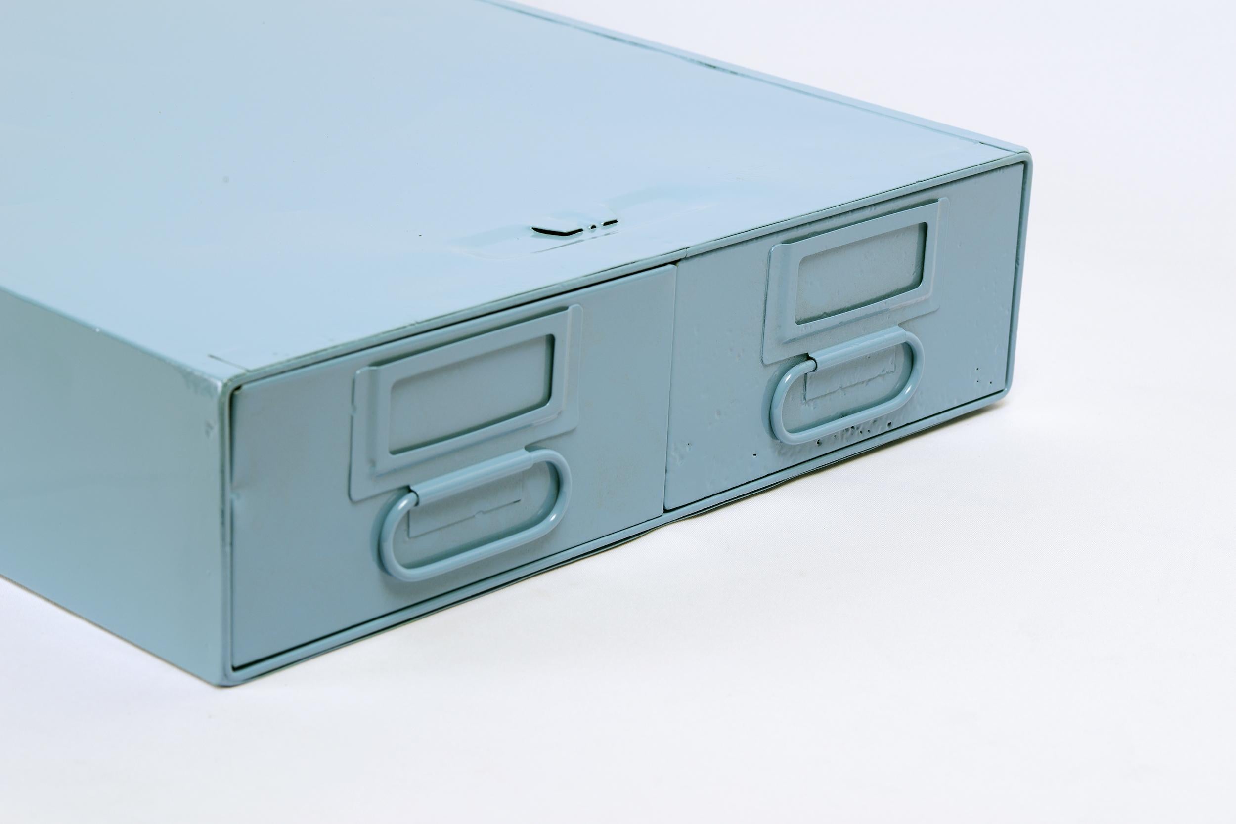 Mid-Century Modern 1940s Card Catalog File Drawers, Refinished in Sky Blue