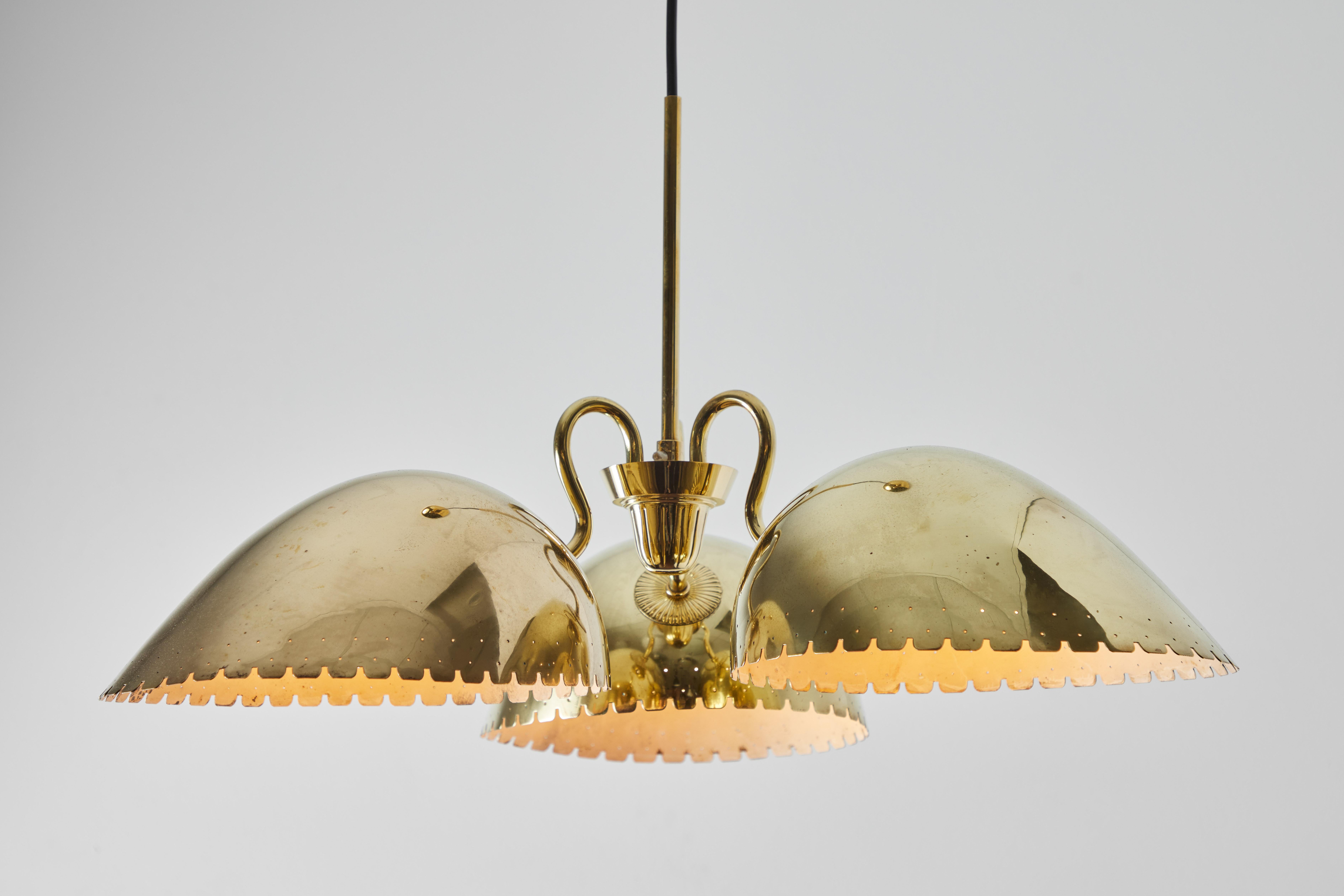 Swedish 1940s Carl-Axel Acking Perforated Brass Chandelier for Böhlmarks