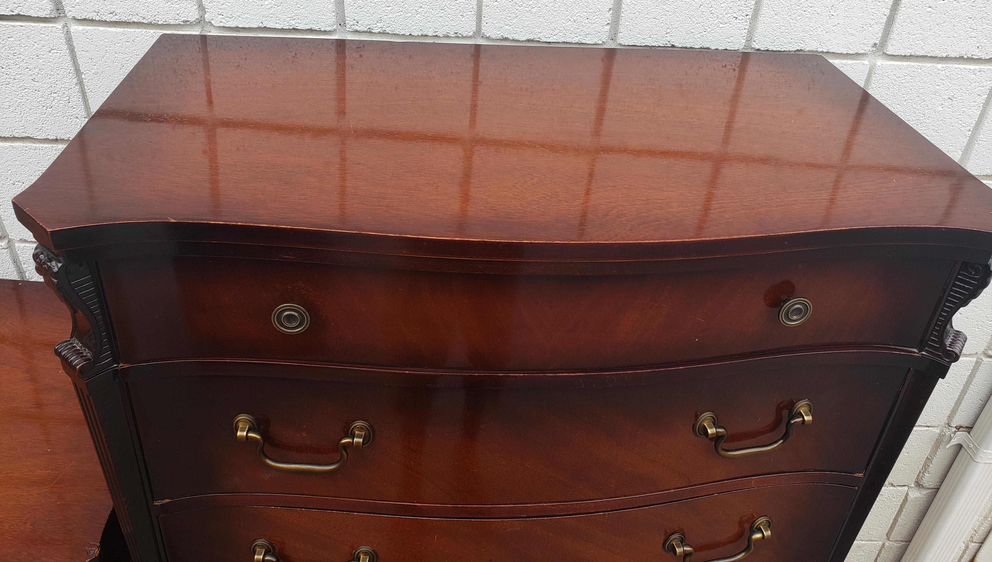 Brass 1940s Carlton House Mahogany 12-Drawer Triple Dresser For Sale