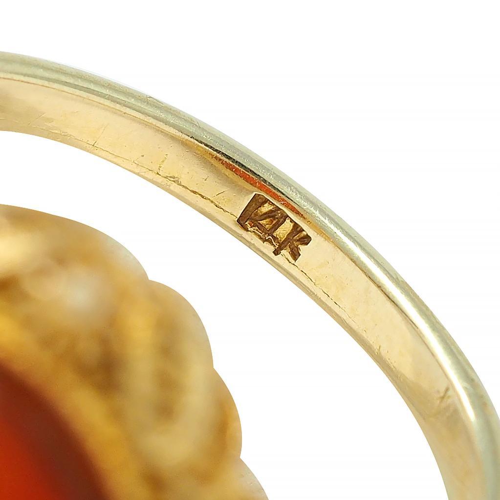 1940s Carnelian 14 Karat Yellow Gold Vintage Cabochon Filigree Ring 8