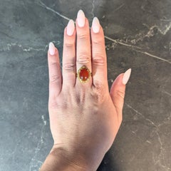 1940s Carnelian 14 Karat Yellow Gold Vintage Cabochon Filigree Ring