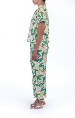 1940S CAROL BRENT Cream Cotton Bamboo & Fish Novelty Print Pajamas