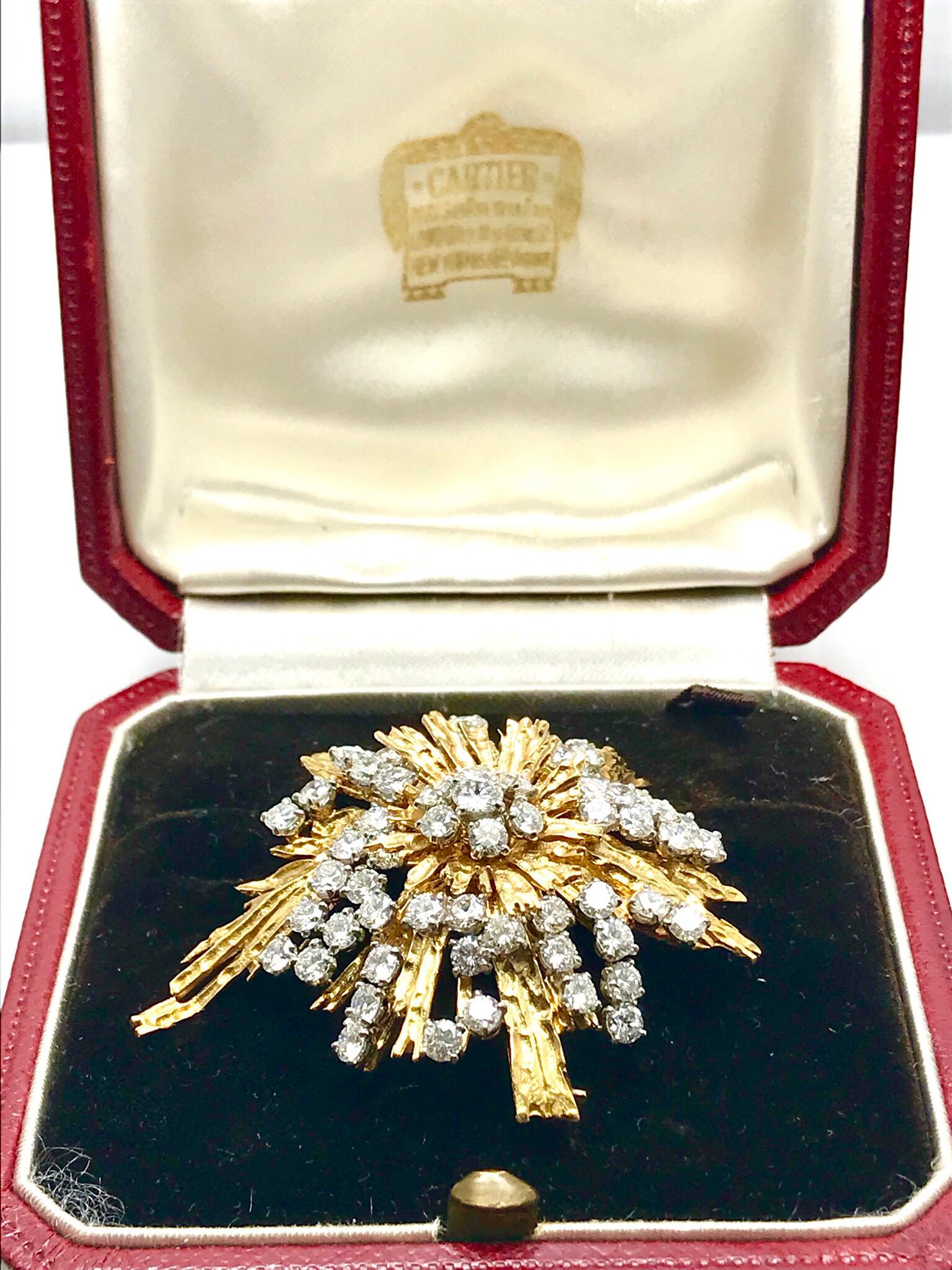 1960s Cartier Paris 5.00 Carat Round Diamond Yellow Gold Spray Brooch 5