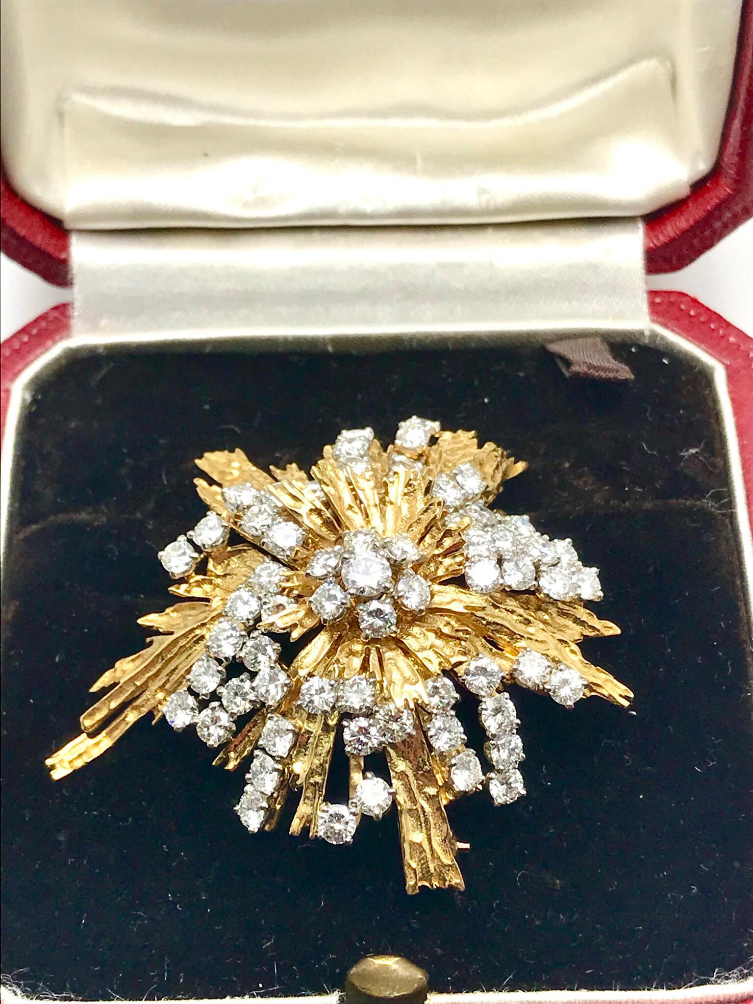 1960s Cartier Paris 5.00 Carat Round Diamond Yellow Gold Spray Brooch 6