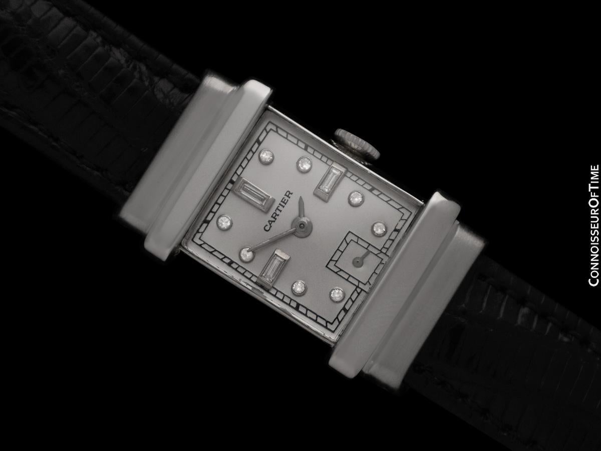 Reloj de pulsera Cartier Vintage Art Déco de 1940 - Paladio y diamantes en Excelente estado para la venta en Suwanee, GA