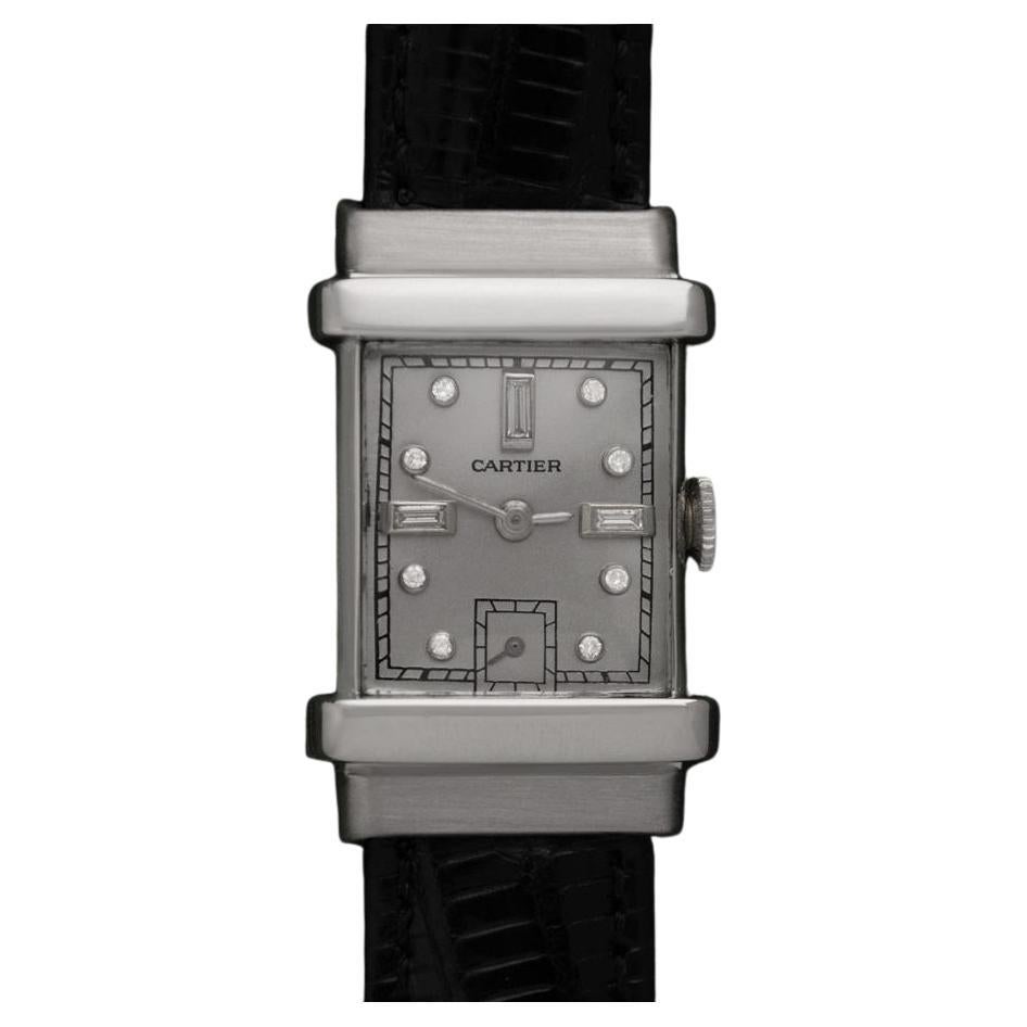1940er Cartier Vintage Art Deco Herren Top Hat-Armbanduhr - Palladium & Diamanten