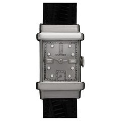 1940's Cartier Vintage Art Deco Mens Top Hat Wristwatch - Palladium & Diamonds