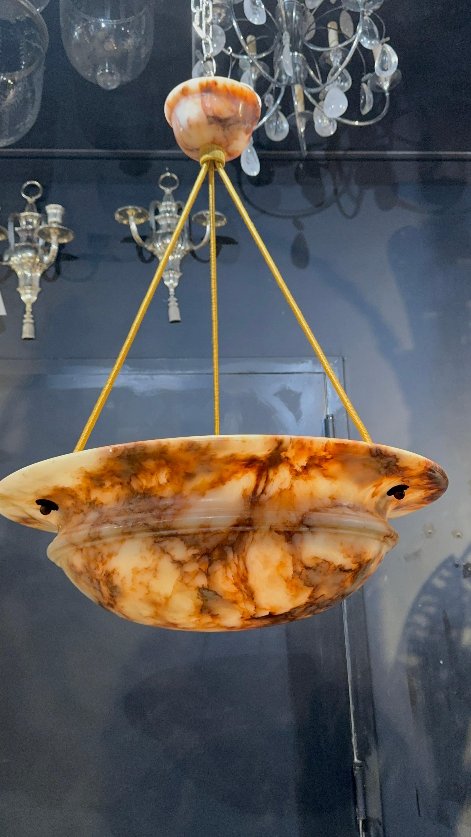 French Provincial 1940’s Carved  Alabaster Light Fixture For Sale