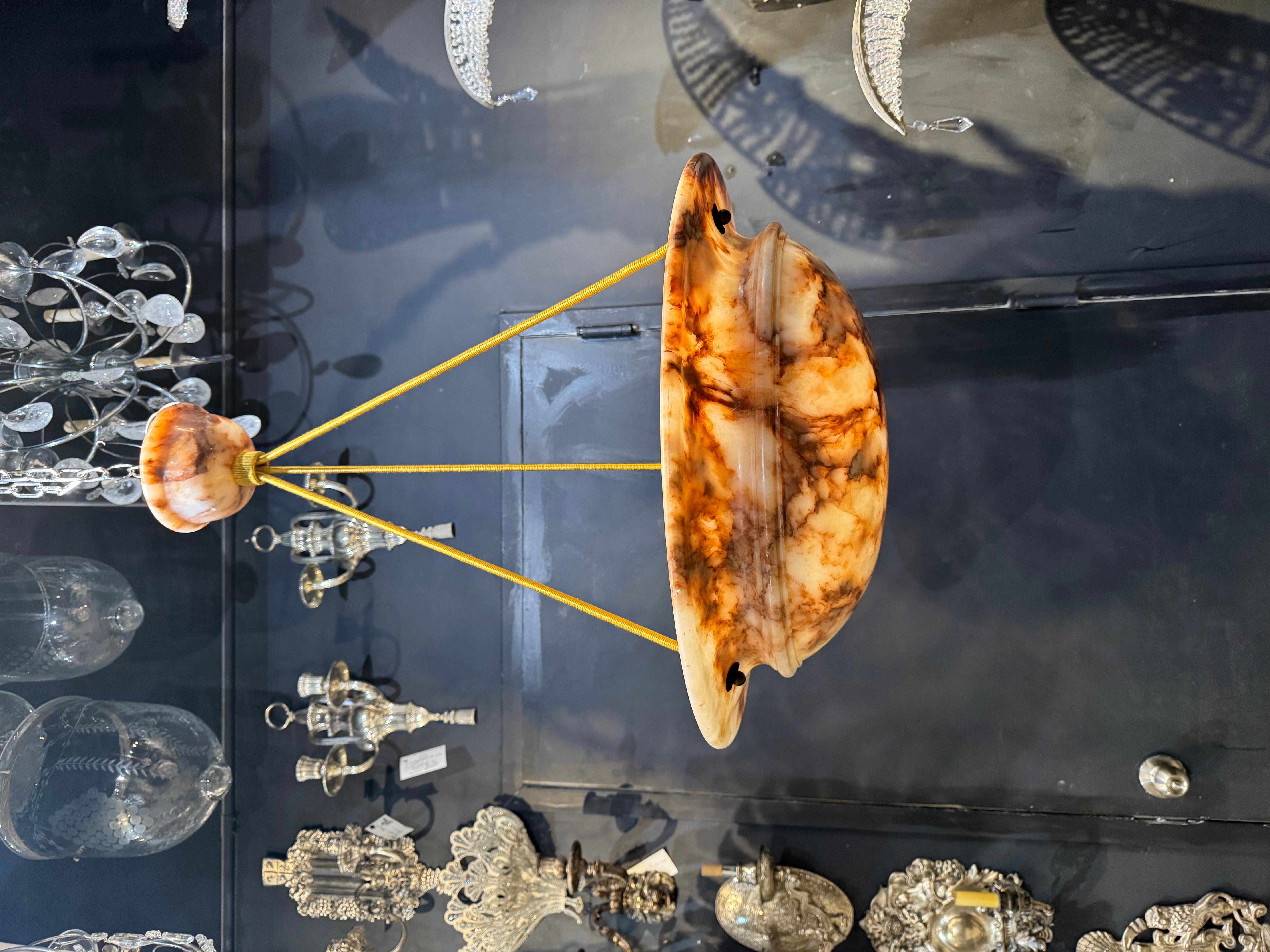 French 1940’s Carved  Alabaster Light Fixture For Sale