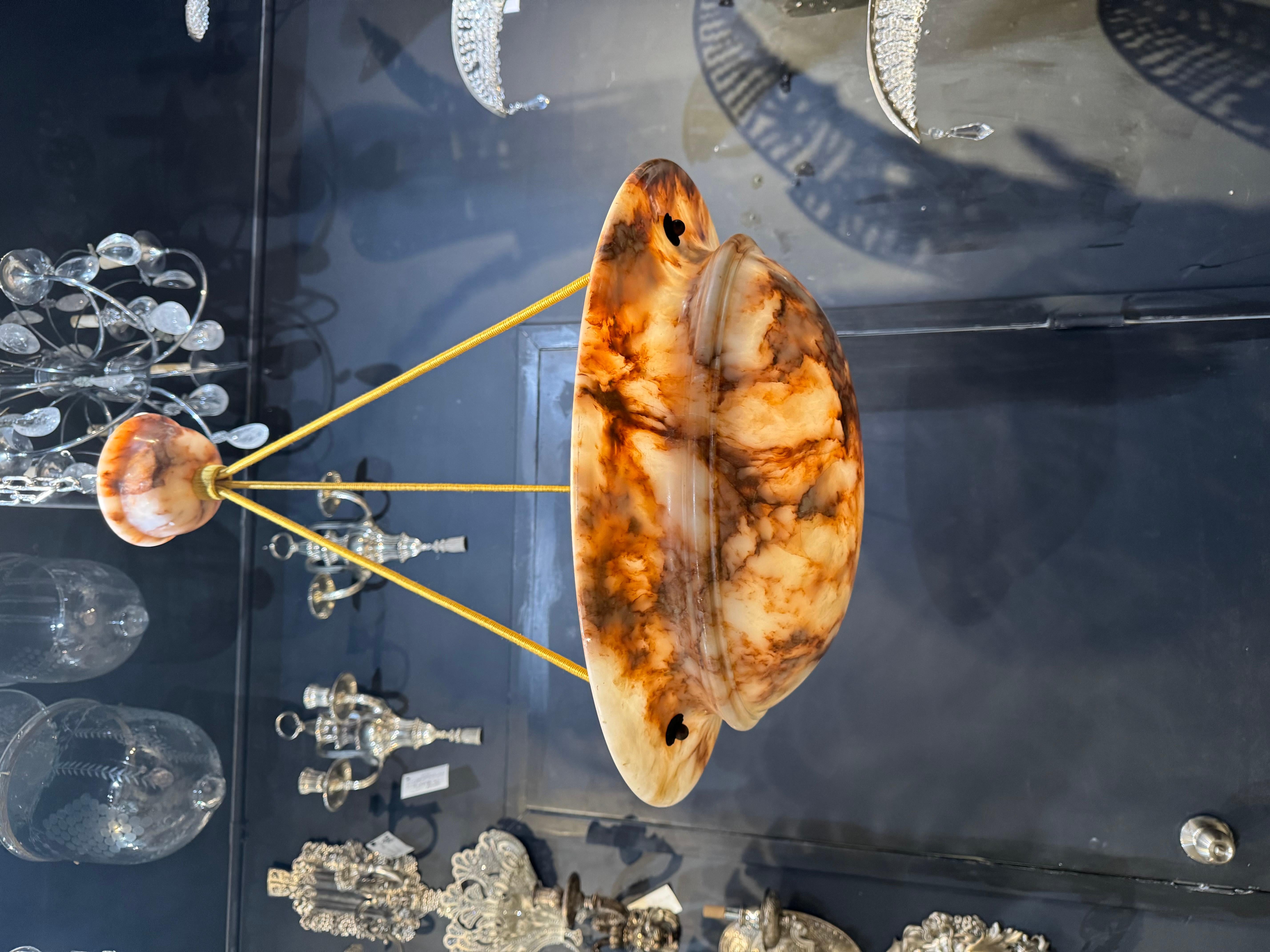 Mid-20th Century 1940’s Carved  Alabaster Light Fixture For Sale