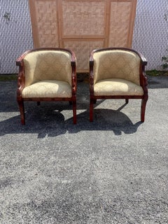 1940s Carved Gilt Wood Swan Barrel Chairs, Set of 2