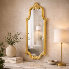 1940s Carved Giltwood Wall Mirror, Rococo Revival