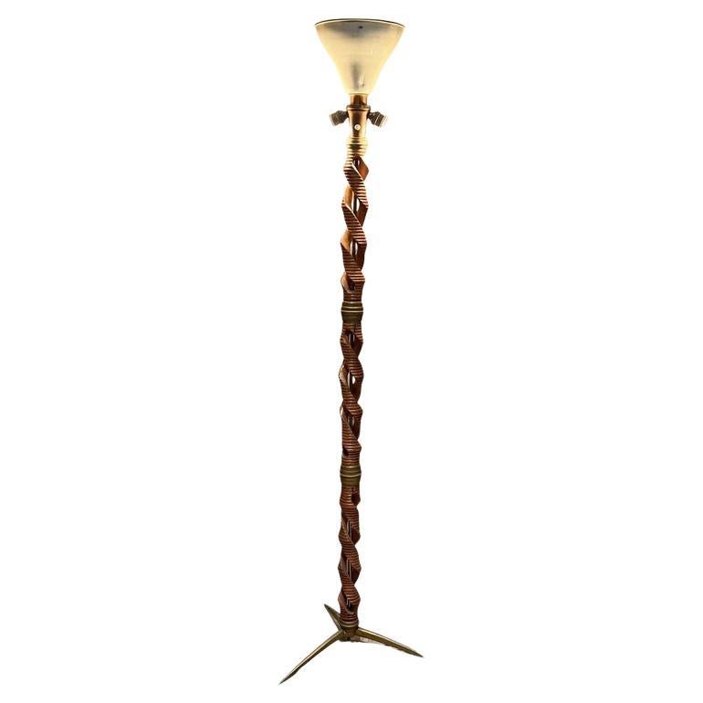 1940s Carved Italian Wood Floor Lamp after Franco Albini