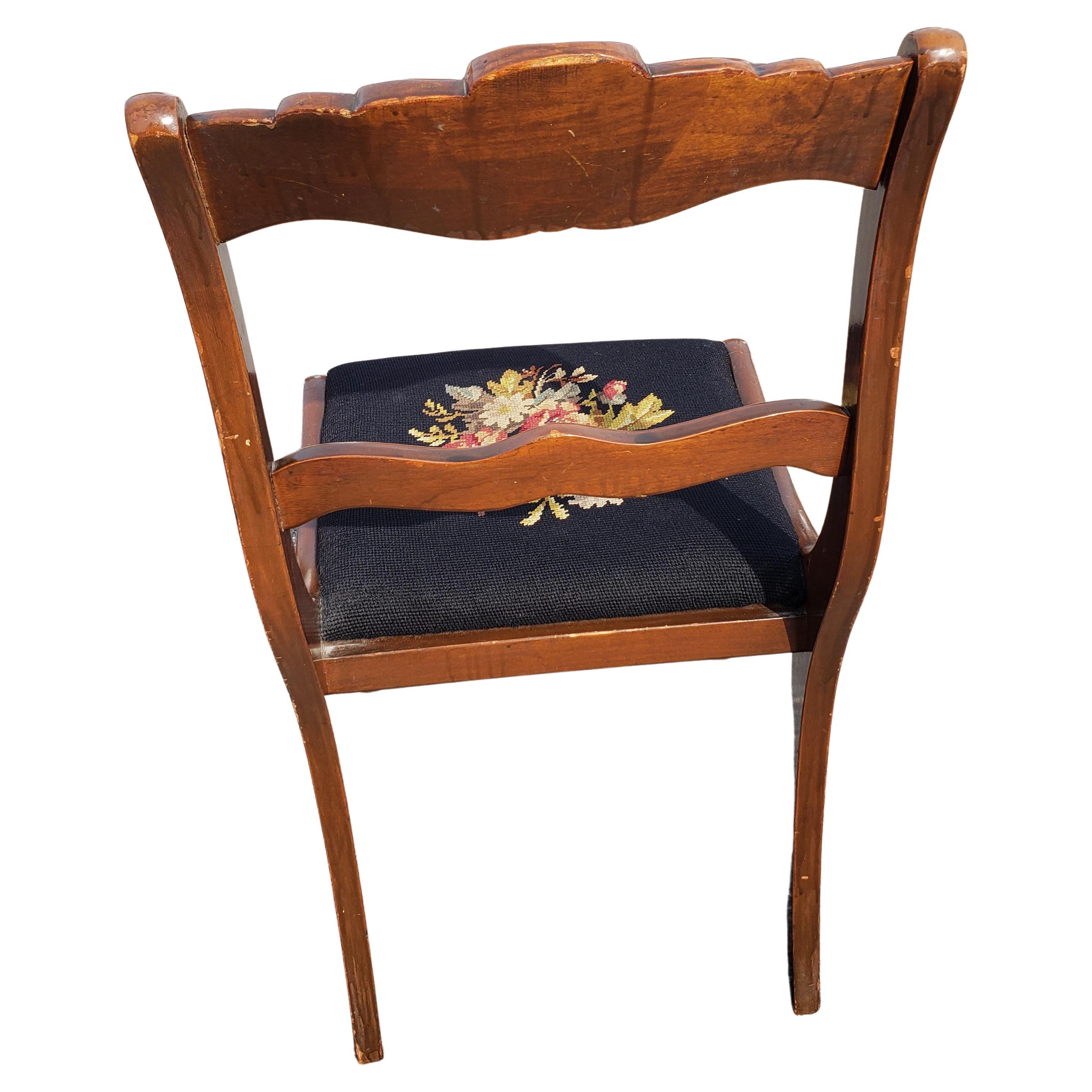 Mid-Century Modern 1940s Carved Ladder Back Needlepoint Seat Chairs, A pair For Sale