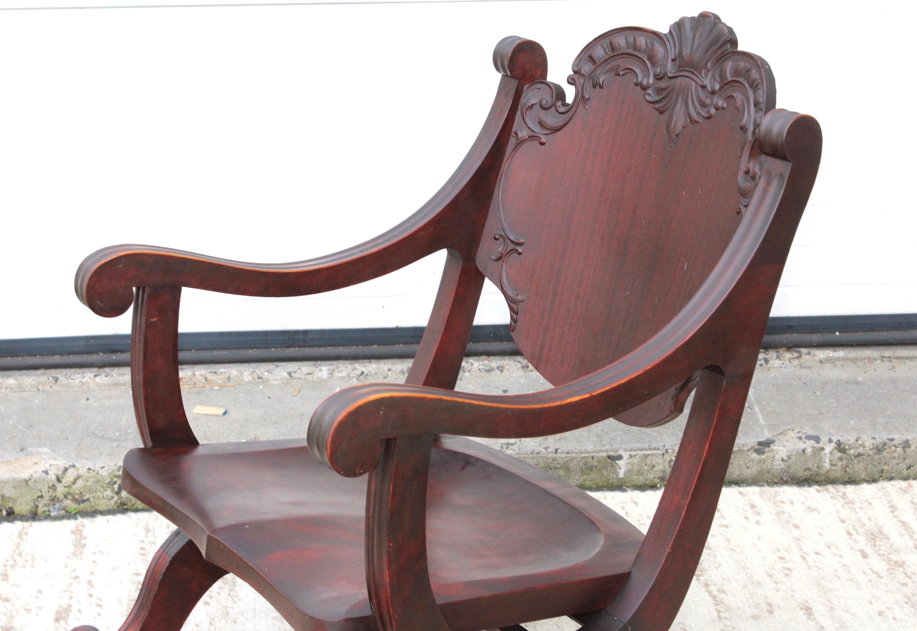 American 1940s Carved Mahogany Rocking Chair