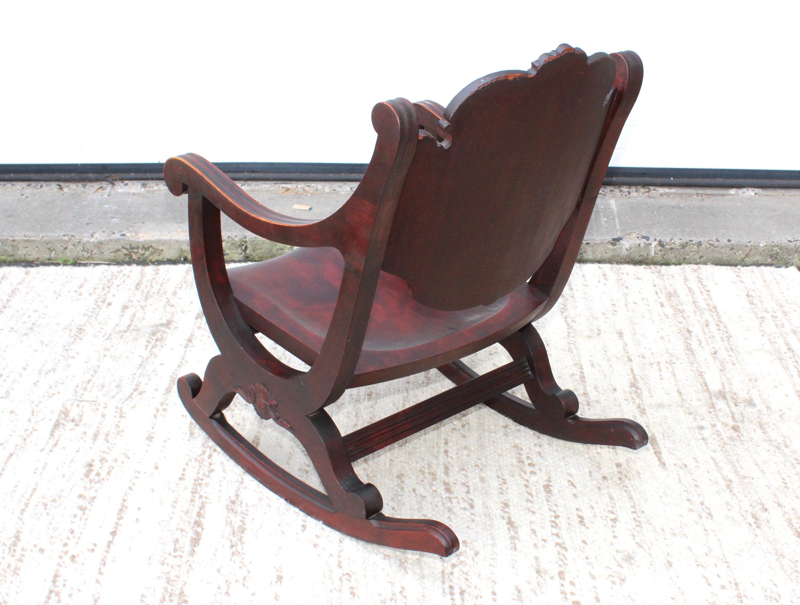 Mid-20th Century 1940s Carved Mahogany Rocking Chair