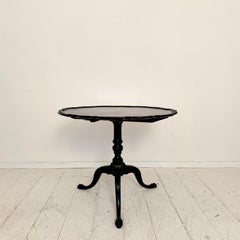 1940s Carved Tripod Pedestal Side Table, Chippendale Style, Ebonized Wood