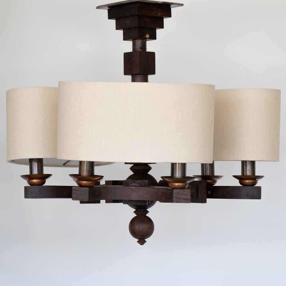 French 1940's Carved Wood Chandelier by Charles Dudouyt For Sale