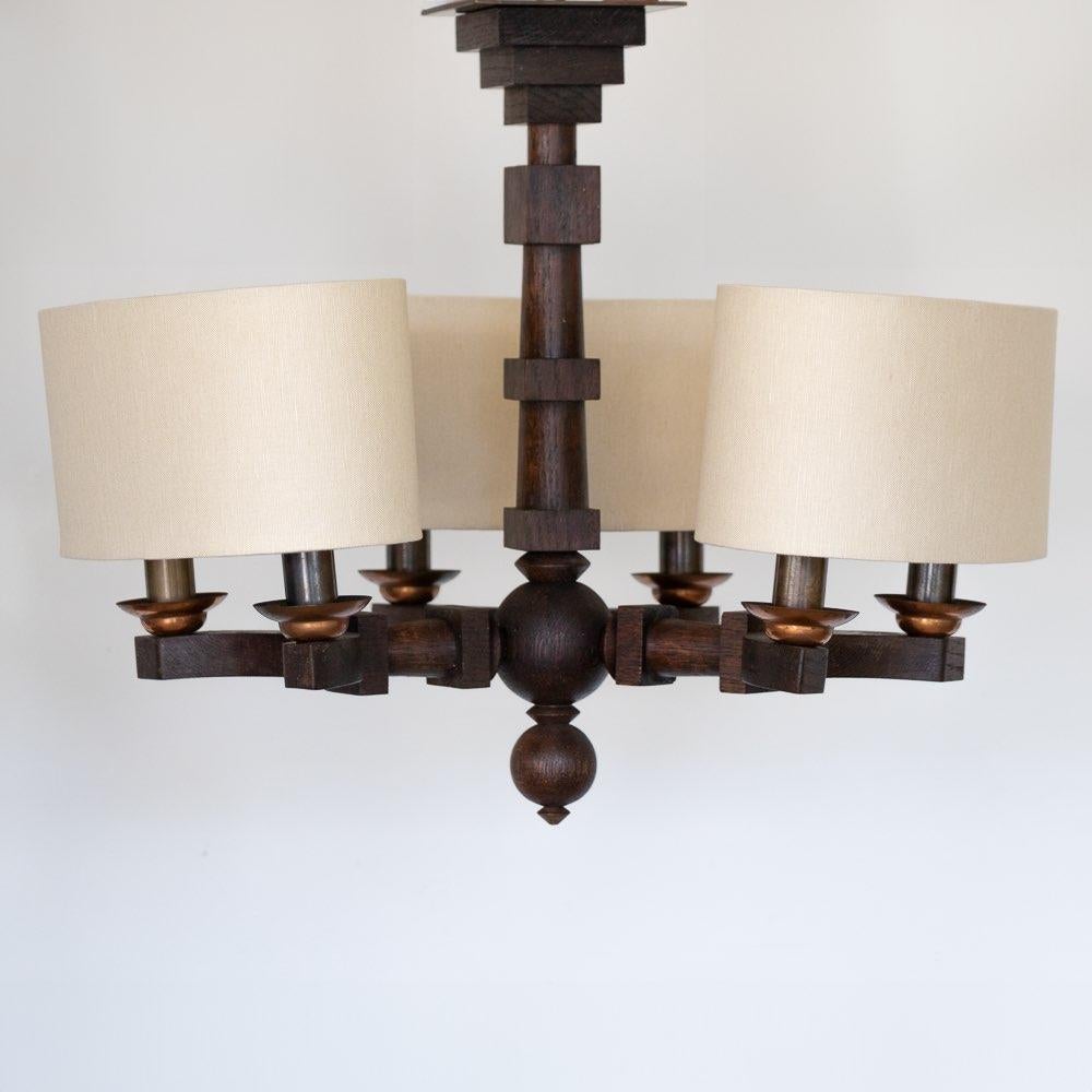 1940's Carved Wood Chandelier by Charles Dudouyt In Good Condition For Sale In Los Angeles, CA